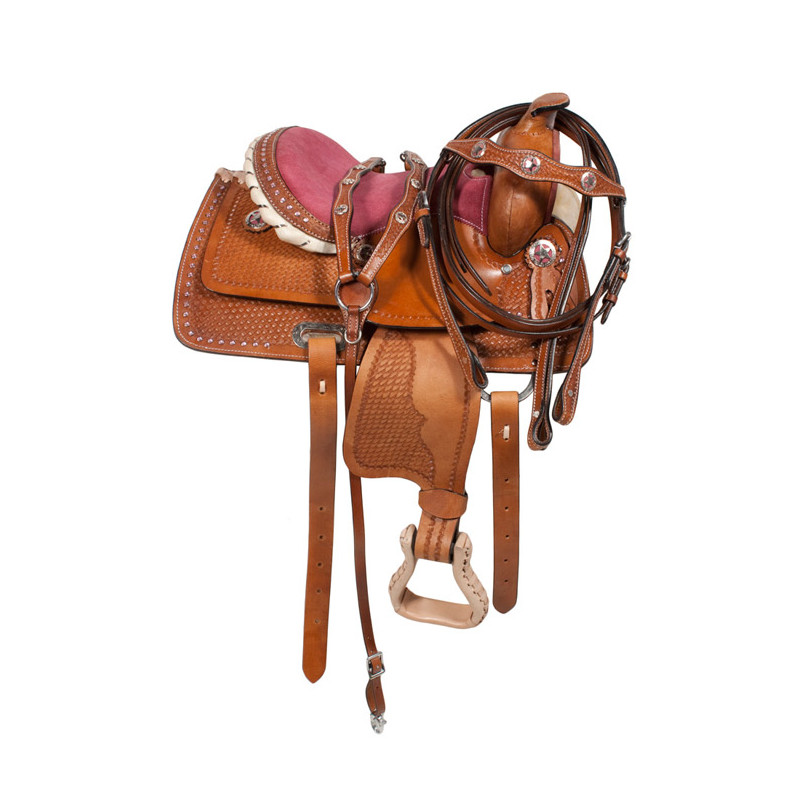 Pink Bling Texas Star Leather Kids Pony Saddle 10 12