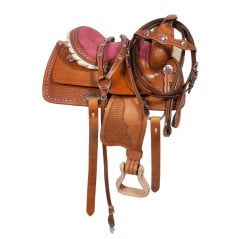 Pink Bling Texas Star QH Leather Horse Saddle 13