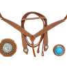 Turquoise Crystal Leather Horse Headstall Breastcollar