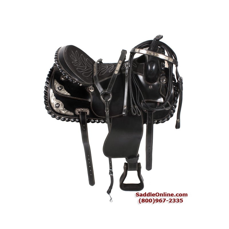 18 Black Leather Western Horse Show Saddle Texas Star