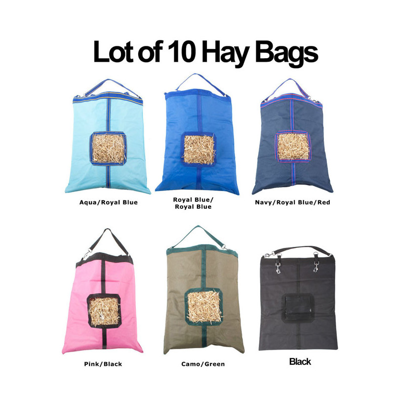 Lot of 10 Horse Top Load Hay Bag Bags Blue Pink Black Green