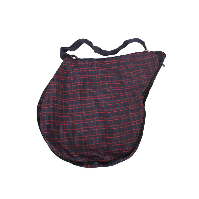 Red Navy Plaid Nylon Zipper English Saddle Cover Bag
