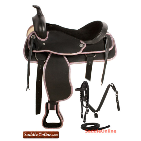 Multi Color Black Pink Synthetic Western Horse Saddle 17