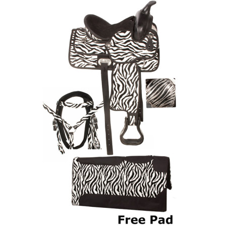 Kids Zebra Pony Synthetic Western Saddle Package 12 13