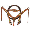 Green Hair on Hide Leather Headstall Breast Collar Tack