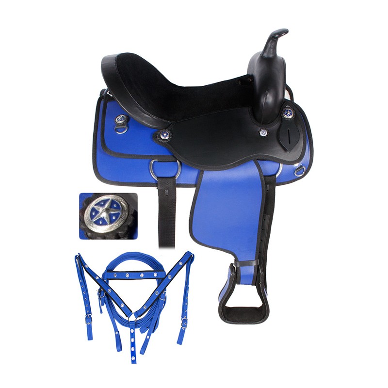 Blue Black Western Synthetic Horse Saddle Tack 14
