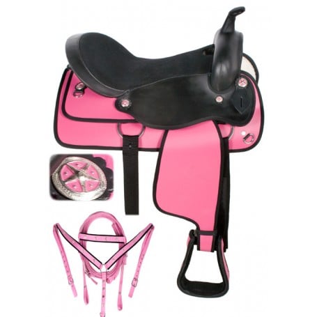 Pink  Black Western Synthetic Horse Saddle Tack 17