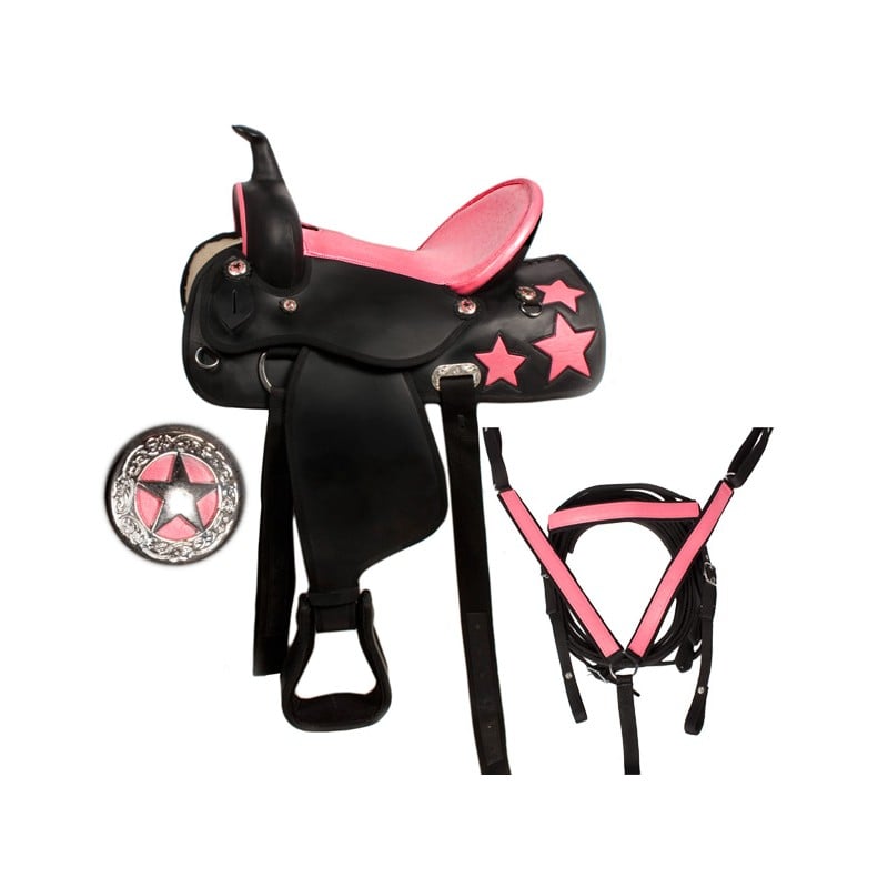 Pink Texas Star Synthetic Horse Saddle Tack 14