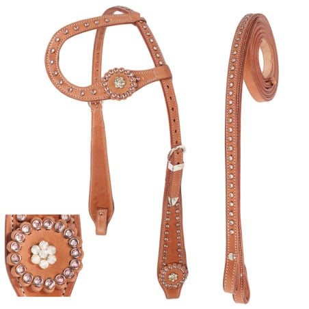 One Ear Leather Western Headstall Reins Tack Pink