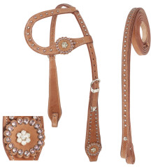 One Ear Leather Western Headstall Reins Tack Pink