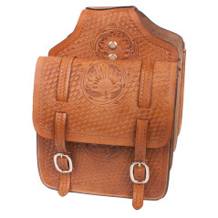 Extra Large Hand Tooled Carved Horse Leather Saddle Bags