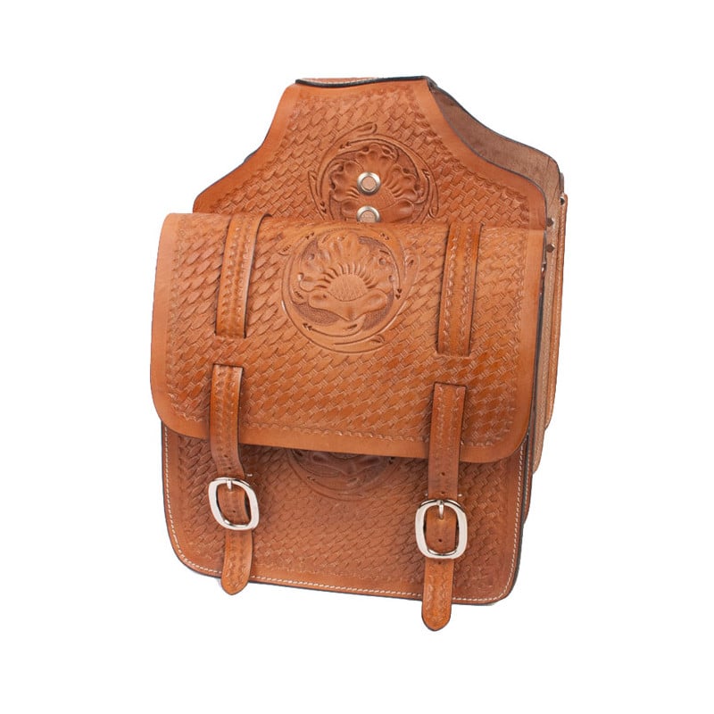 Extra Large Hand Tooled Carved Horse Leather Saddle Bags