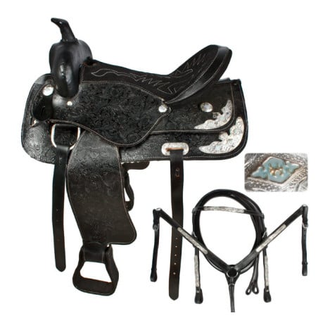 Black Western Pleasure Trail Horse Leather Saddle 15 18