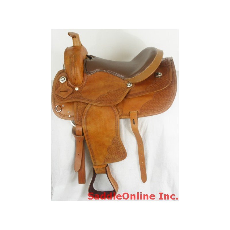 Tooled 15.5 Tan Western Horse Pleasure Saddle