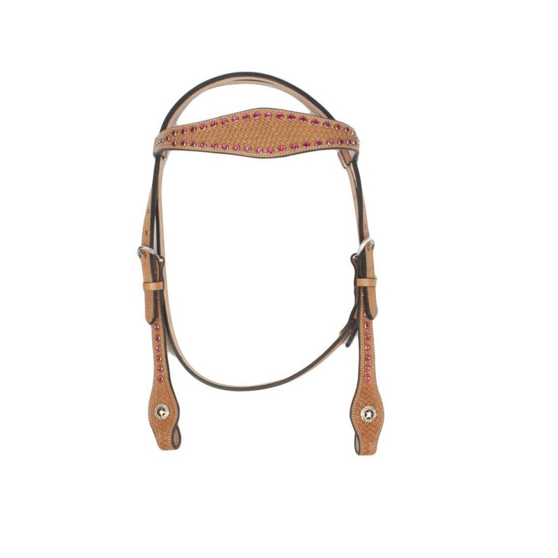 New Western Leather Pink Crystal Headstall Set