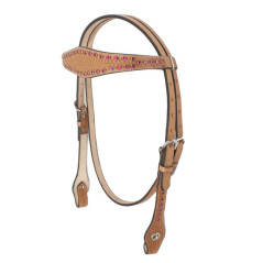 New Western Leather Pink Crystal Headstall Set