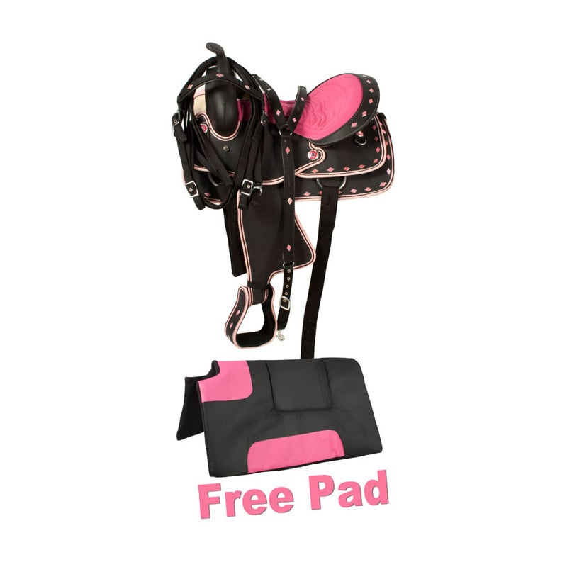 Pink Ostrich Synthetic Western Saddle Tack Set 15 16