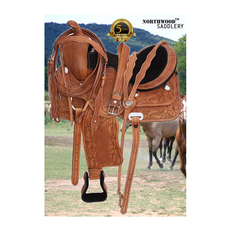 Comfy Hand Tooled Western Pleasure Trail Horse Saddle 16 18