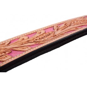 Premium Pink Inlay Thick Hand Tooled Leather Rear Back Cinch