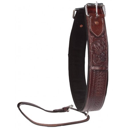 Hand Tooled Dark Brown Leather Rear Back Cinch