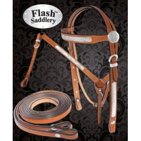 Western Leather Show Horse Headstall Breast Collar Tack Set