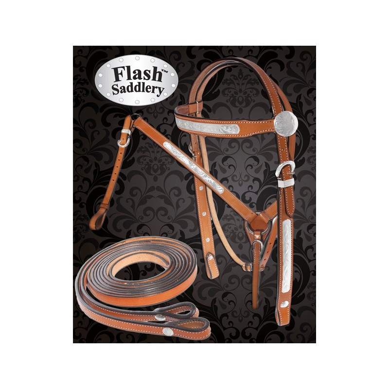 Western Leather Show Horse Headstall Breast Collar Tack Set