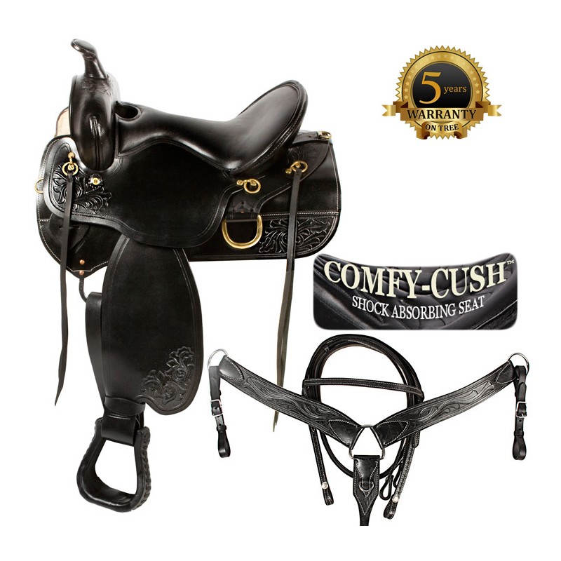 Premium Black Western Leather Gaited Endurance Saddle 17