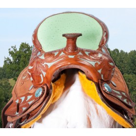 Turquoise Leather Western Barrel Horse Saddle 15 16