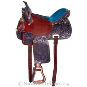 Handmade Brown Leather Blue Barrel Western Horse Saddle