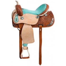 Premium Turquoise Hand Carved Western Barrel Horse Saddle