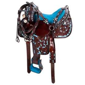Turquoise Blue Brown Barrel Horse Western Saddle Tack 14