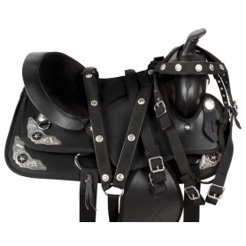 Dura Leather Black Western Silver Horse Saddle Tack 16 18