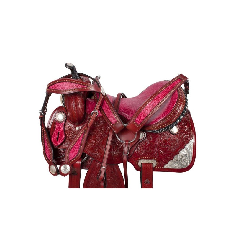 Pink Western Silver Barrel Racing Horse Saddle Tack 15 16