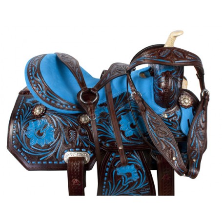 Dark Brown Blue Inlay Barrel Racing Horse Saddle Tack 16