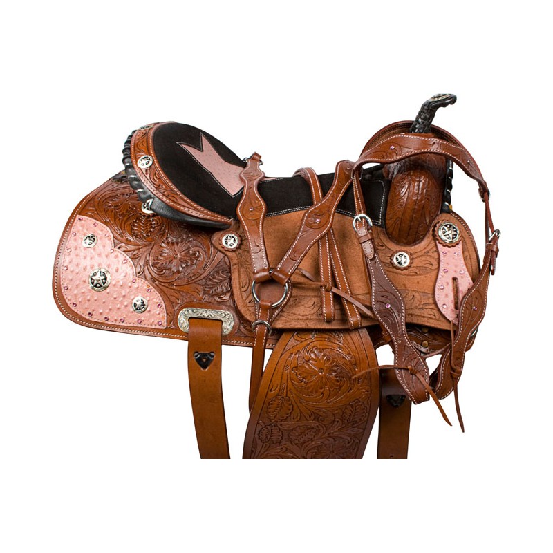 Pink Star Ostrich Leather Barrel Horse Saddle 16