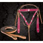 Pink Studded Western Horse Headstall Breast Collar Tack Set