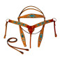 Turquoise Blue Inlay Western Horse Headstall Barrel Tack Set