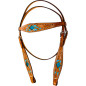 Turquoise Blue Inlay Western Horse Headstall Barrel Tack Set