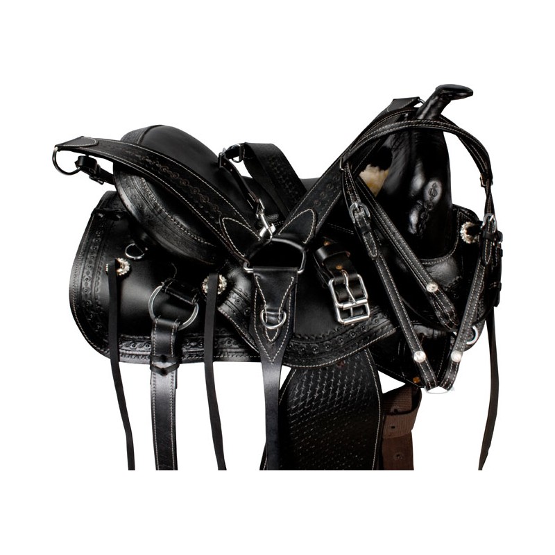 Black Leather Western Treeless Horse Saddle Tack 16