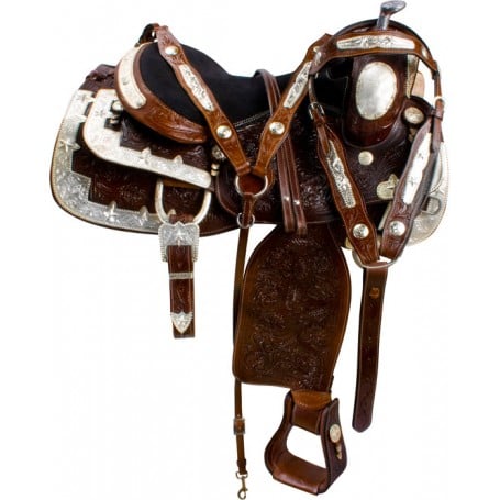 Dark Brown Silver Show Western Horse Saddle Tack 16