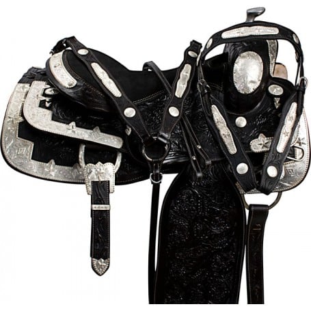 Black Silver Show Western Pleasure Horse Saddle Tack 17