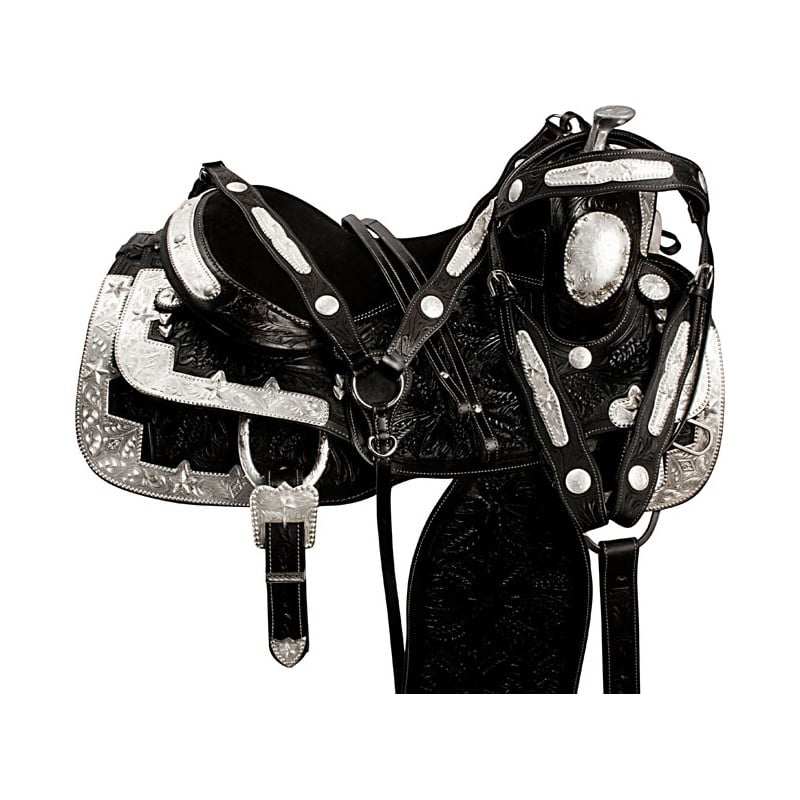 Black Floral Silver Show Western Horse Saddle Tack 18