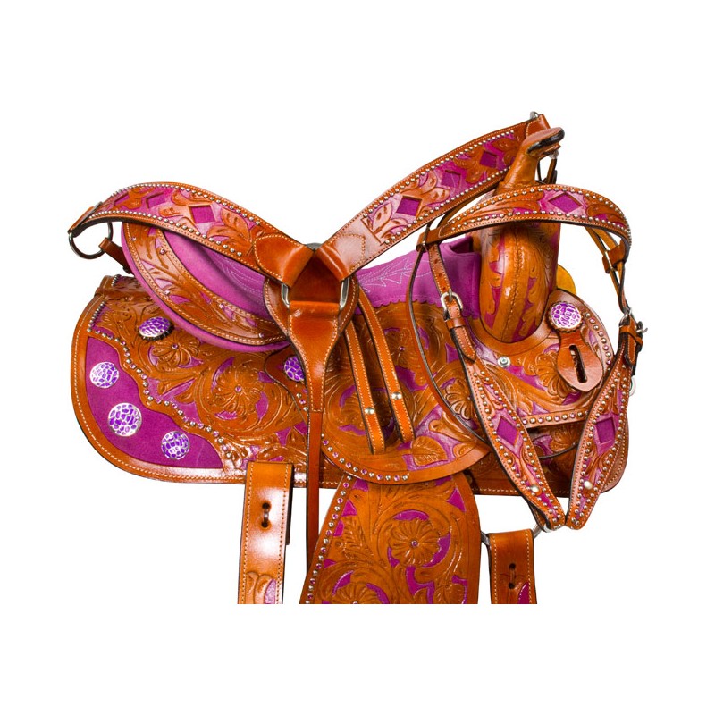 Hand Painted Purple Barrel Western Horse Saddle 16