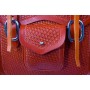 Extra Large Chestnut Tan Leather Basket Weave Saddle Bags