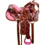 Pink Inlay Crystal Brown Barrel Western Horse Saddle 16
