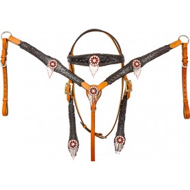 9757 BLACK OSTRICH WESTERN HEADSTALL BRIDLE BREAST COLLAR HORSE TACK
