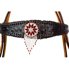 9757 BLACK OSTRICH WESTERN HEADSTALL BRIDLE BREAST COLLAR HORSE TACK