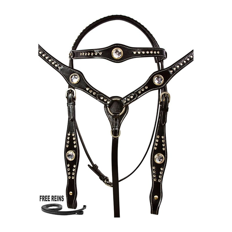 Western Leather Set of Headstall and Breast Collar Black Full size  HRNCN