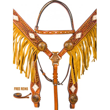 Custom Western Horse Headstall Breast Collar Fringe Tack Set