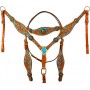 Turquoise Crystal Concho Western Horse Headstall Tack Set